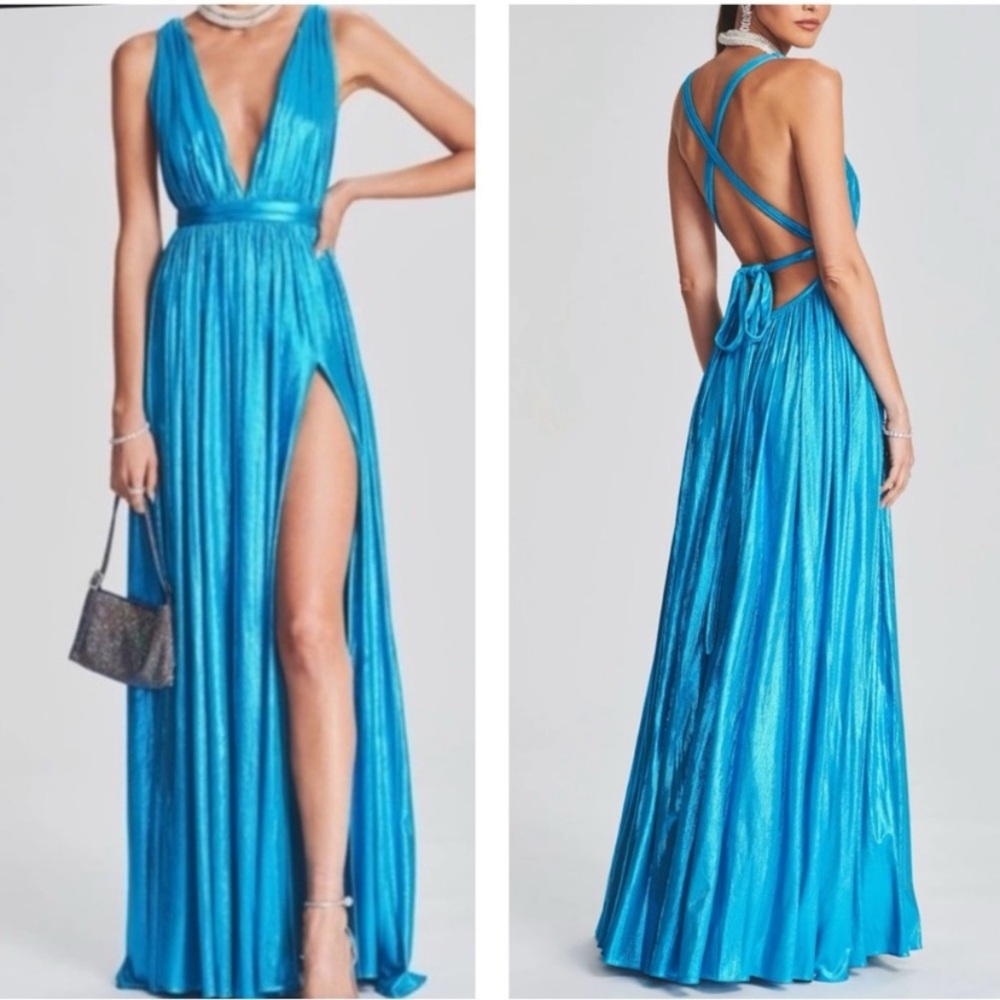 Retrofete Tova Dress in Aqua Blue Size Large Metallic